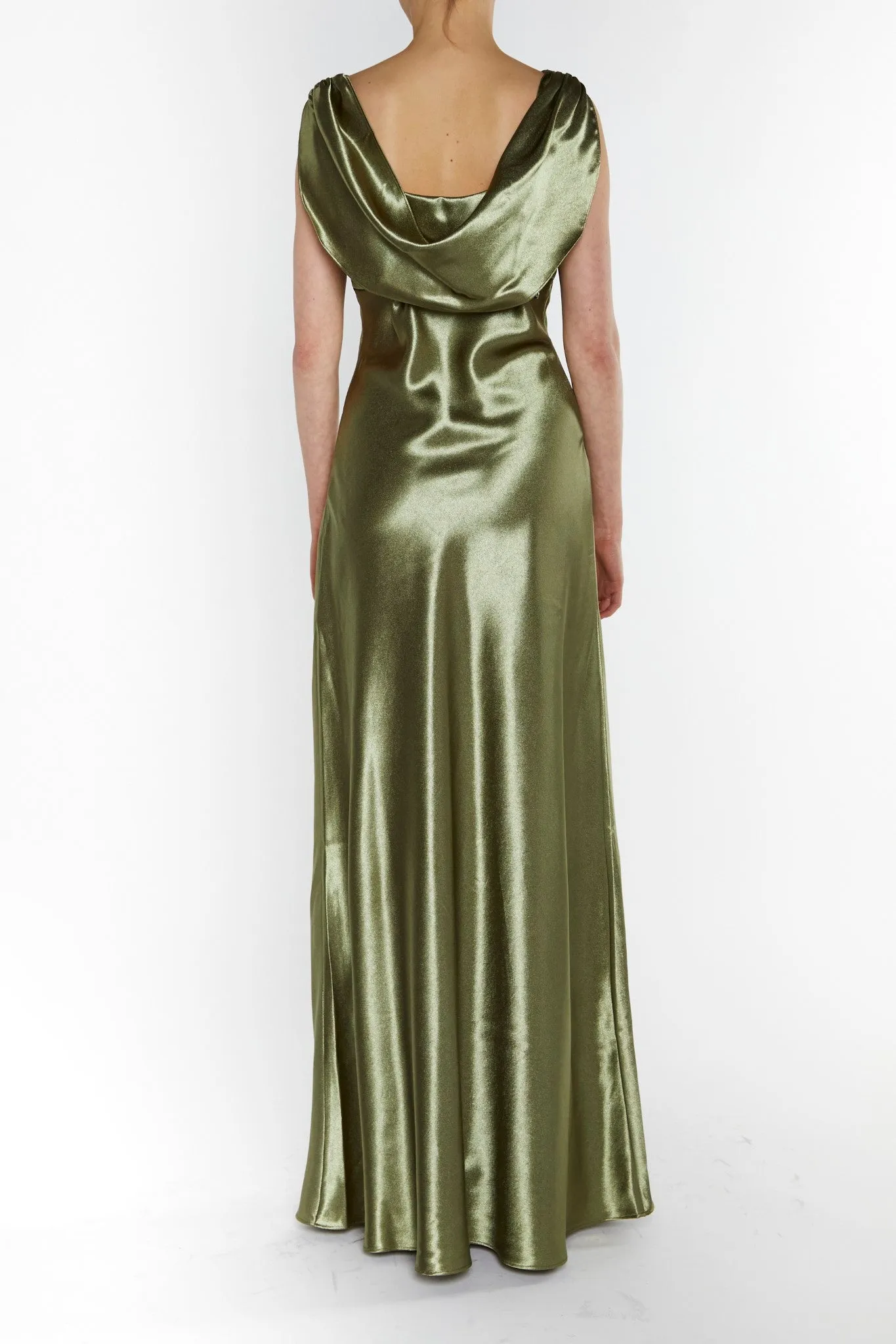 Natalie Sage-Green Cowl-Back Maxi Dress