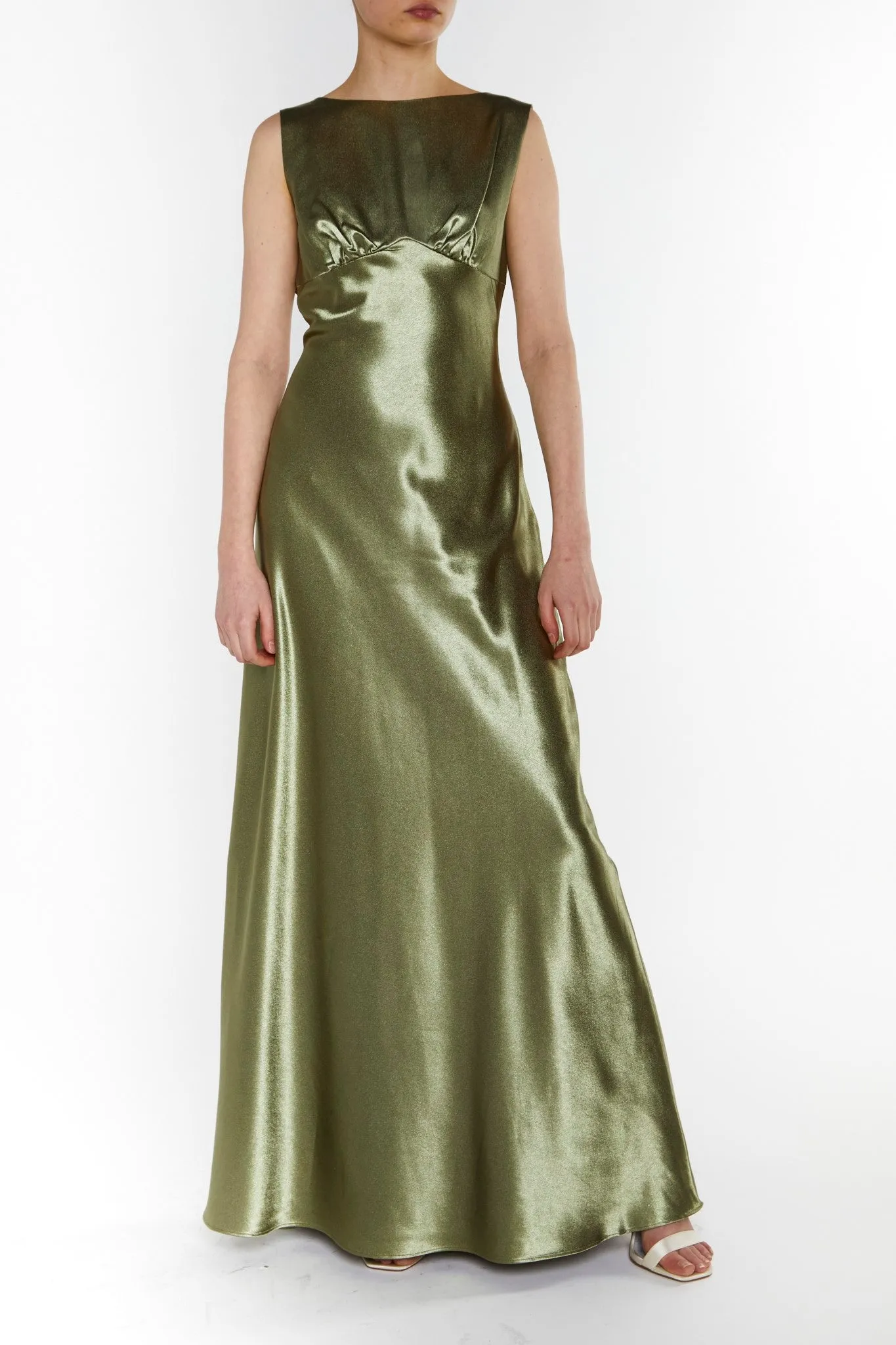 Natalie Sage-Green Cowl-Back Maxi Dress