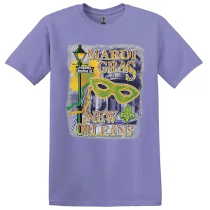 New Orleans Mardi Gras Violet Full Chest Print Tee Shirt