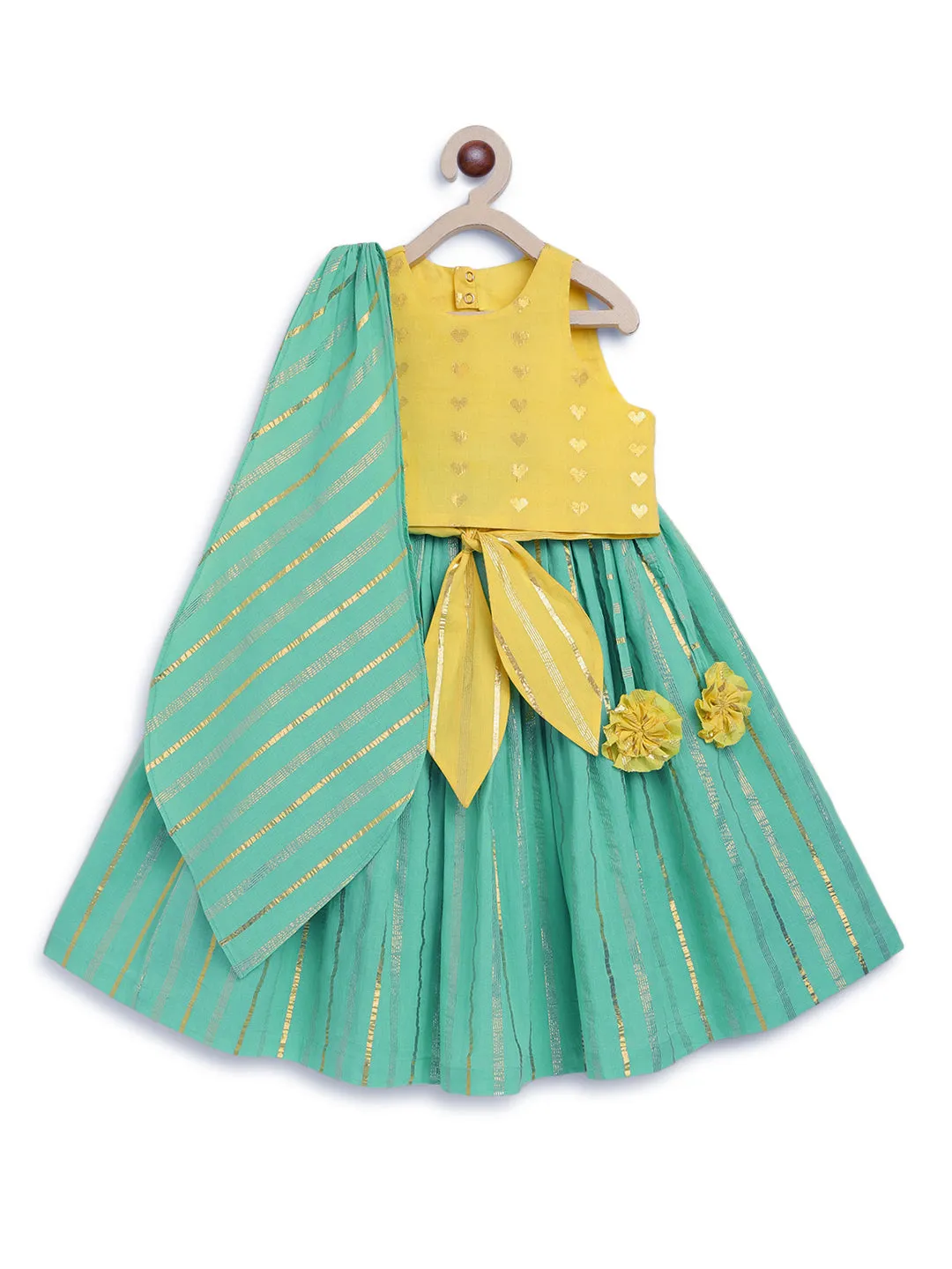 Pre-Order : Girl Pure Cotton Sleeveless Lehenga Set - Yellow