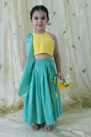 Pre-Order : Girl Pure Cotton Sleeveless Lehenga Set - Yellow