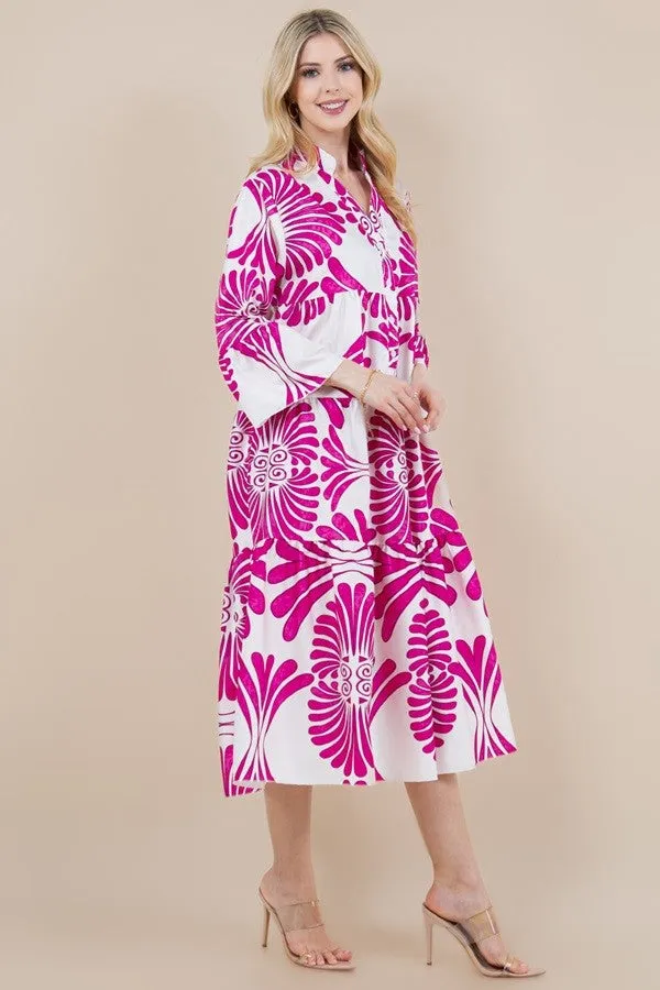 Printed Long Sleeve Tiered Ruffle Dress