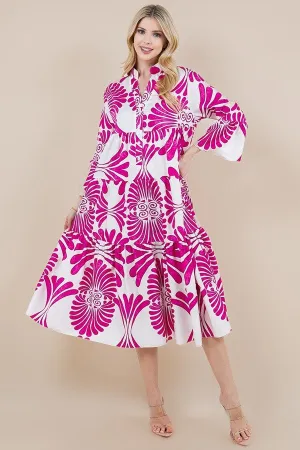 Printed Long Sleeve Tiered Ruffle Dress