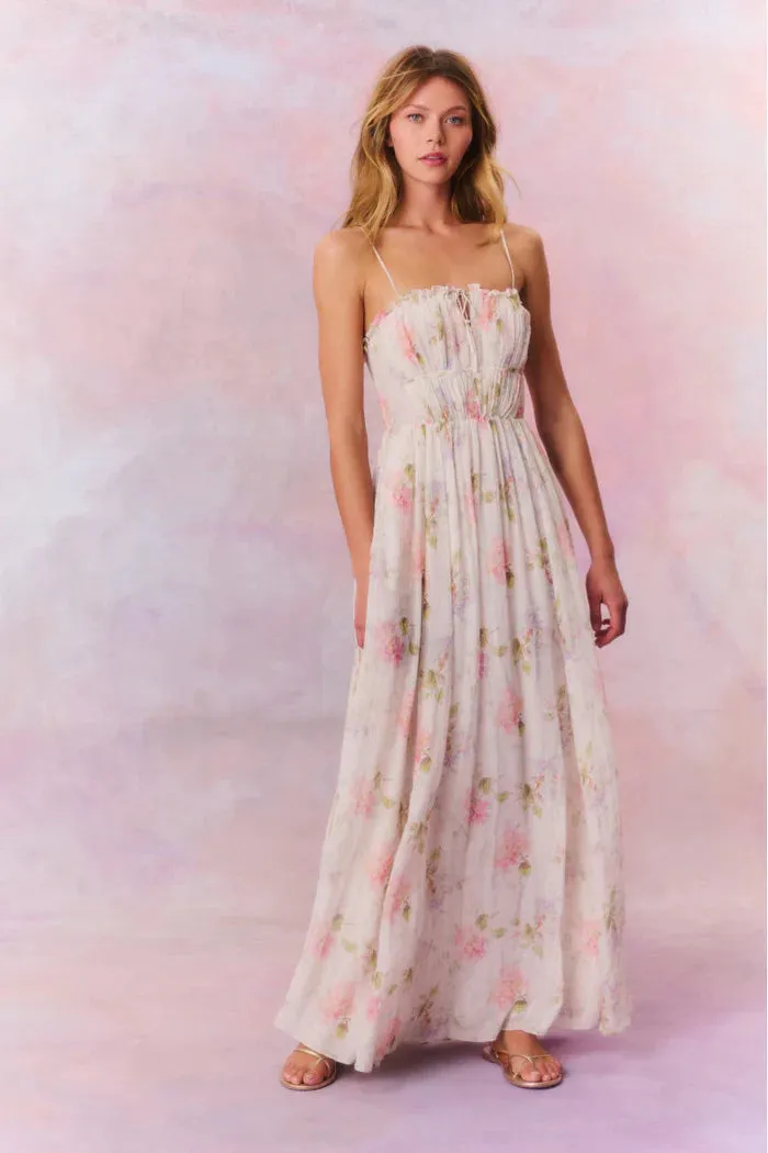 Santee Lurex Chiffon Floral Maxi Dress - Pearl Drop [LoveShackFancy]