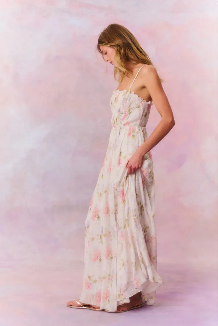 Santee Lurex Chiffon Floral Maxi Dress - Pearl Drop [LoveShackFancy]