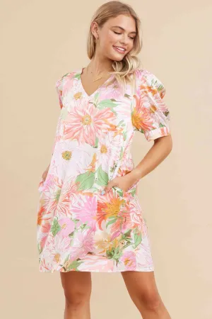 Satin Floral Print V-neck Dress