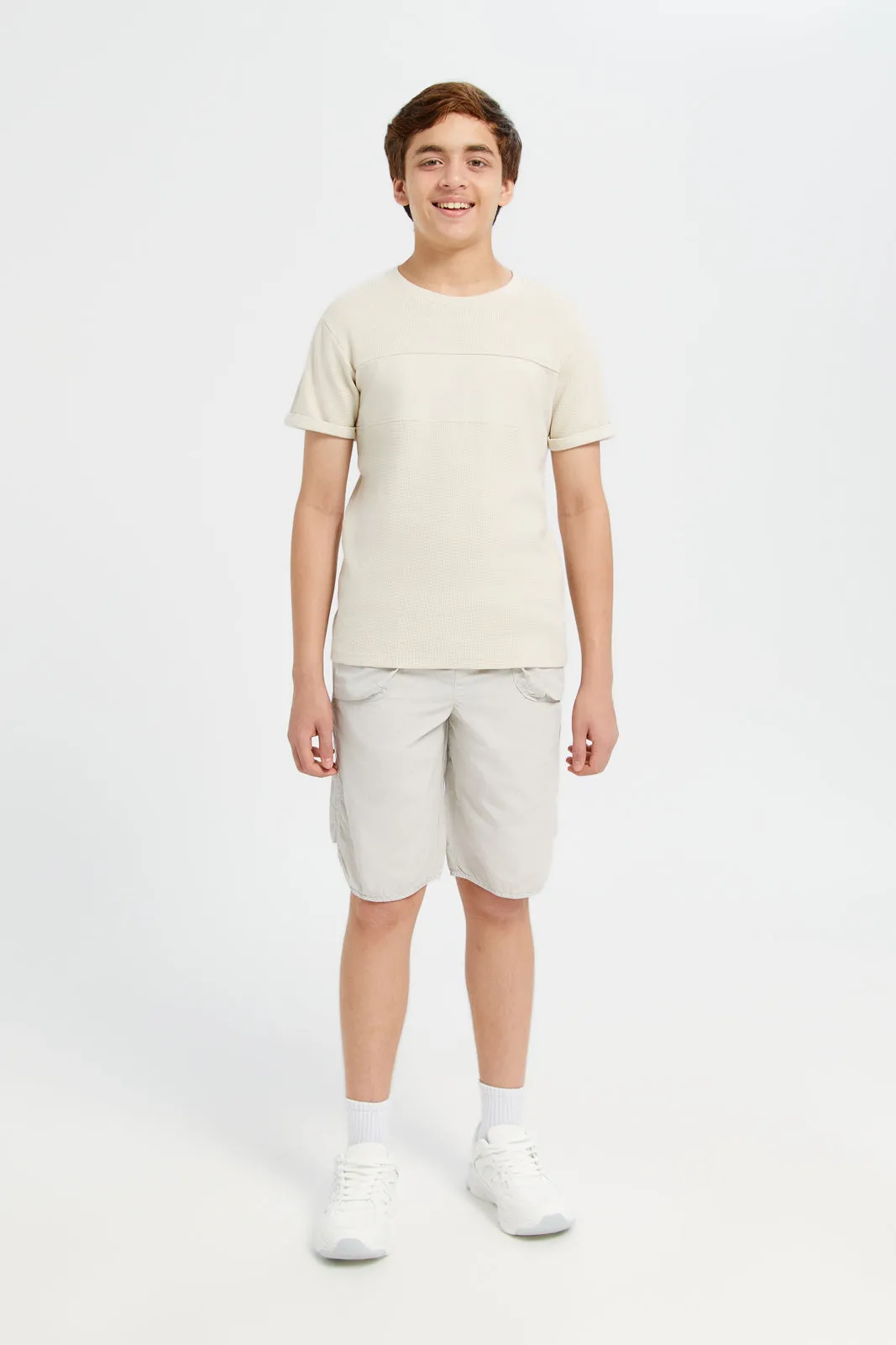 Senior Boys Beige Jacquard T-Shirt