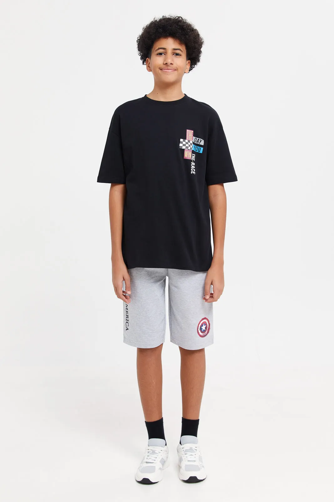 Senior Boys Black Printed Oversize T-Shirt