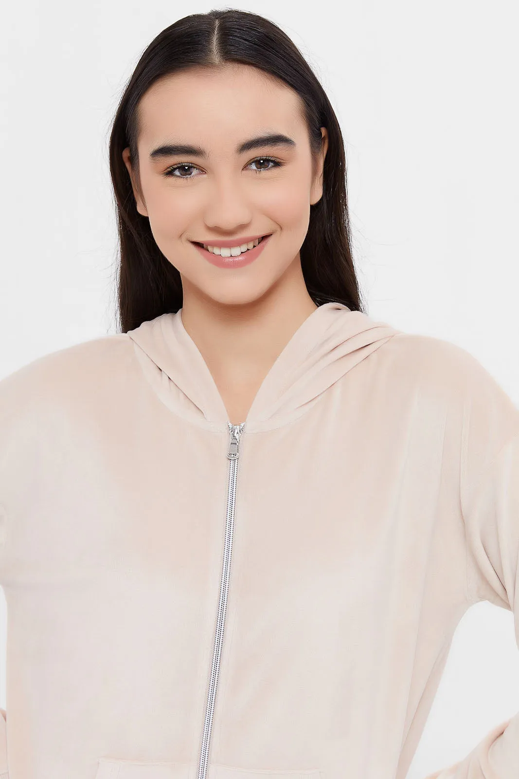 Senior Girls Beige Hooded Sweatshirt