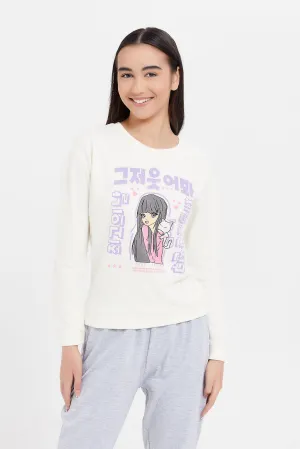 Senior Girls Cream Printed Sweatshirt