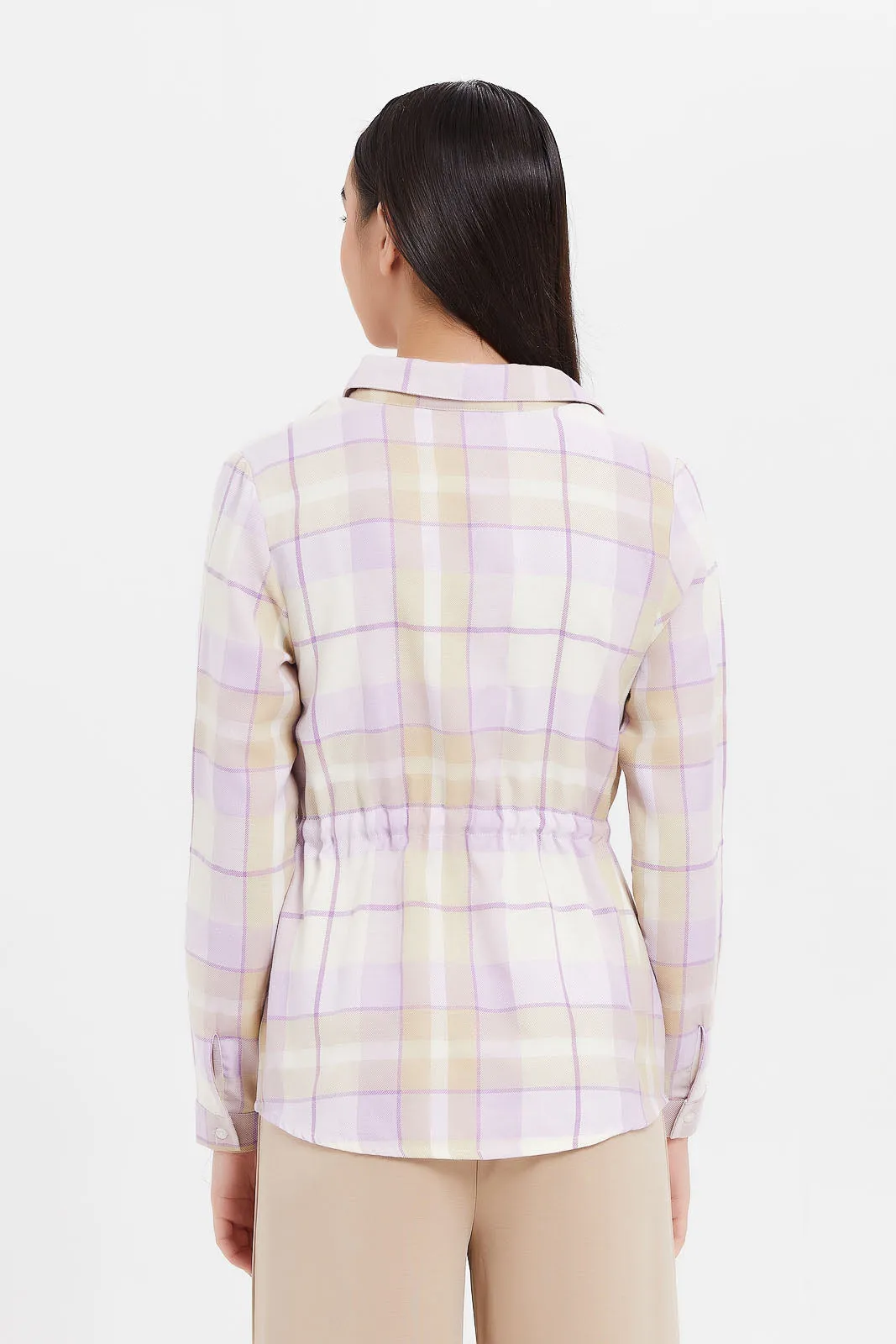 Senior Girls Purple And White Checkered Tunic Shirt