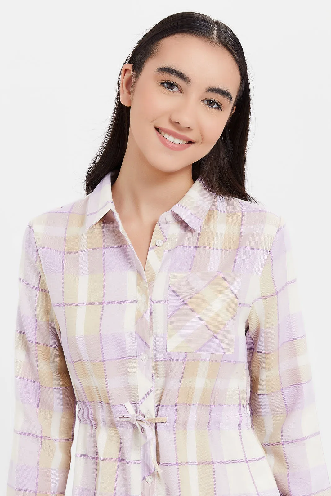 Senior Girls Purple And White Checkered Tunic Shirt