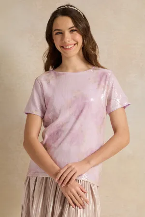 Senior Girls Purple Floral Sequins Top