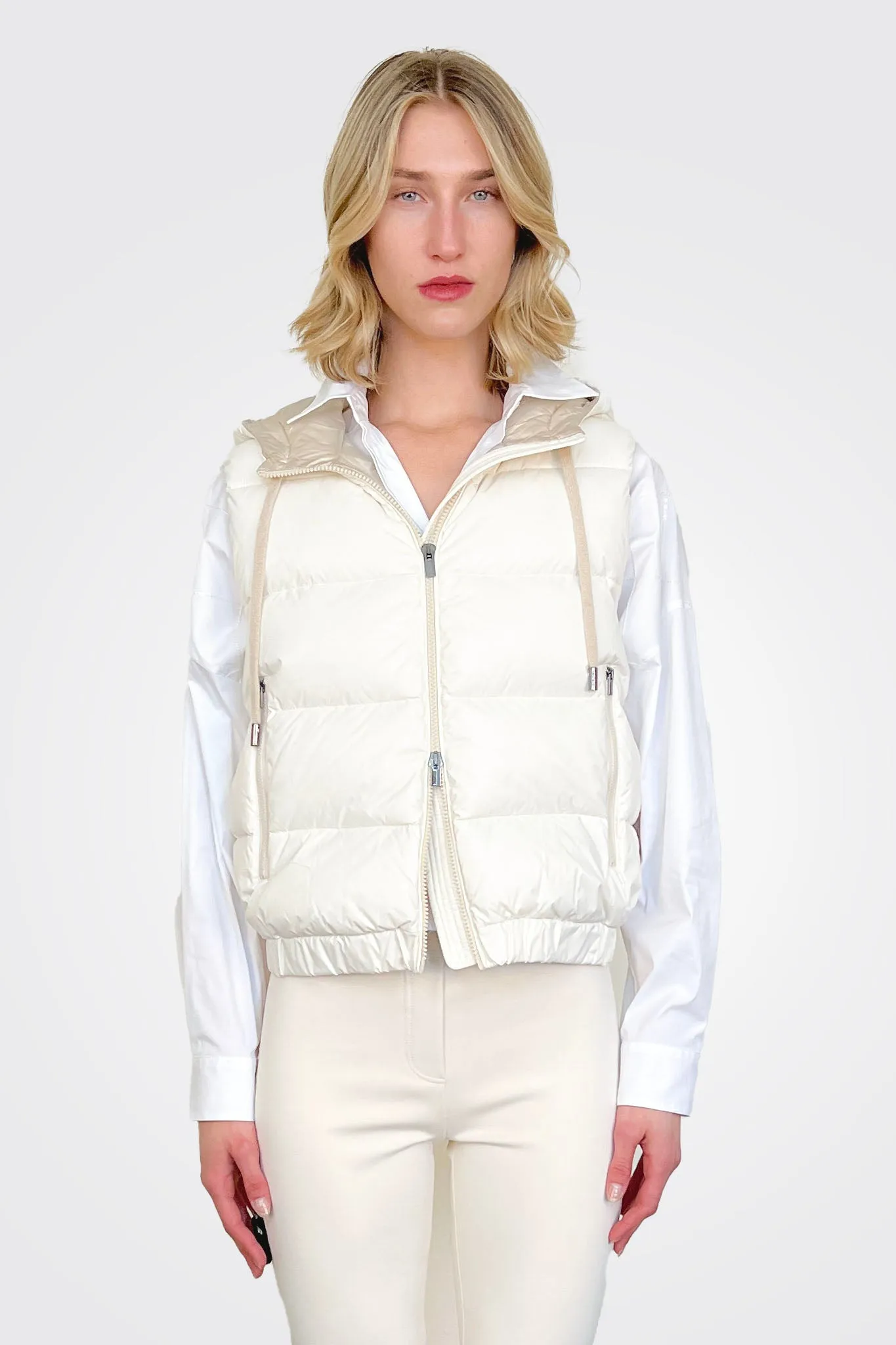 Short Hooded Goose Down Vest - Warm White