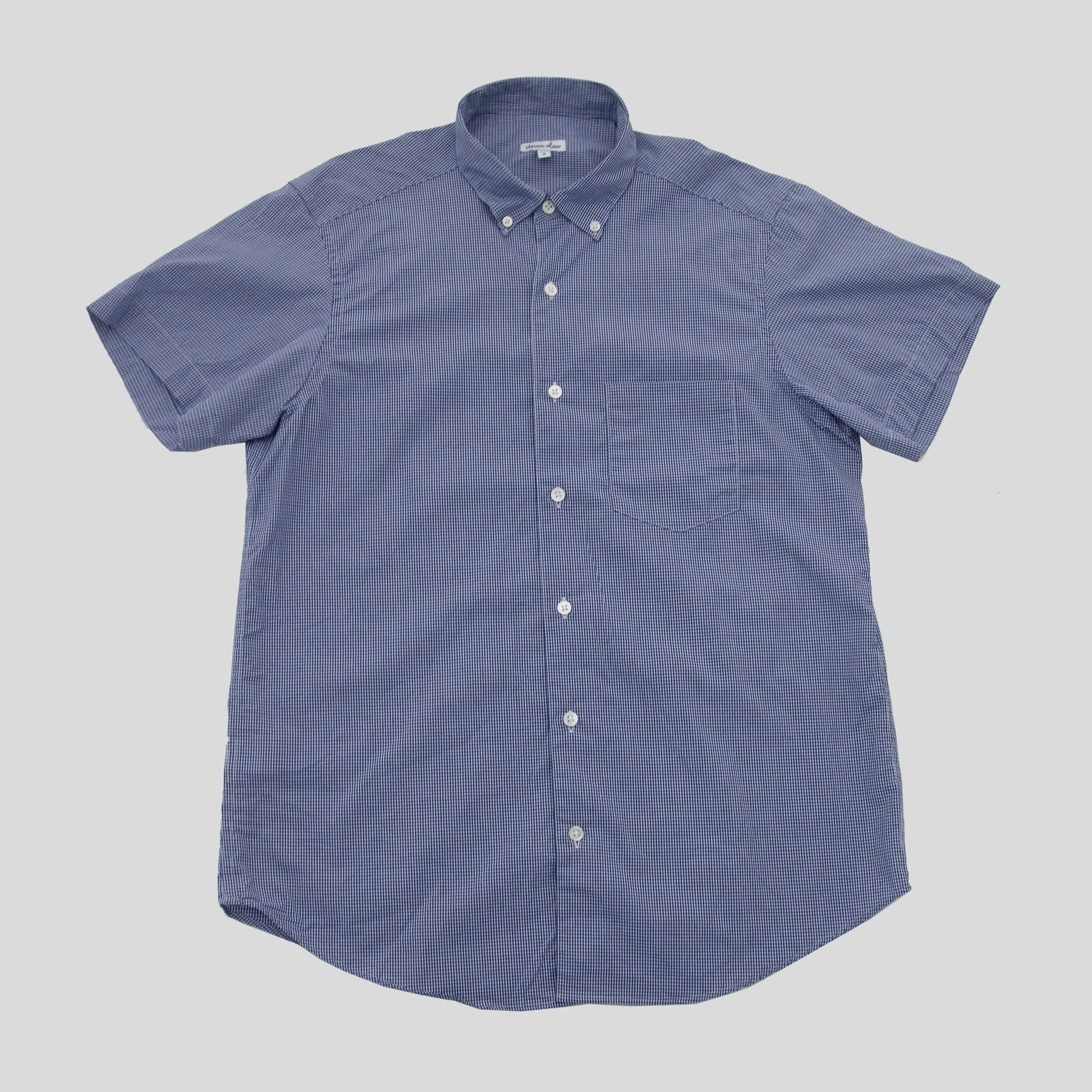 Short Sleeve Single Needle Shirt, Micro Gingham Blue