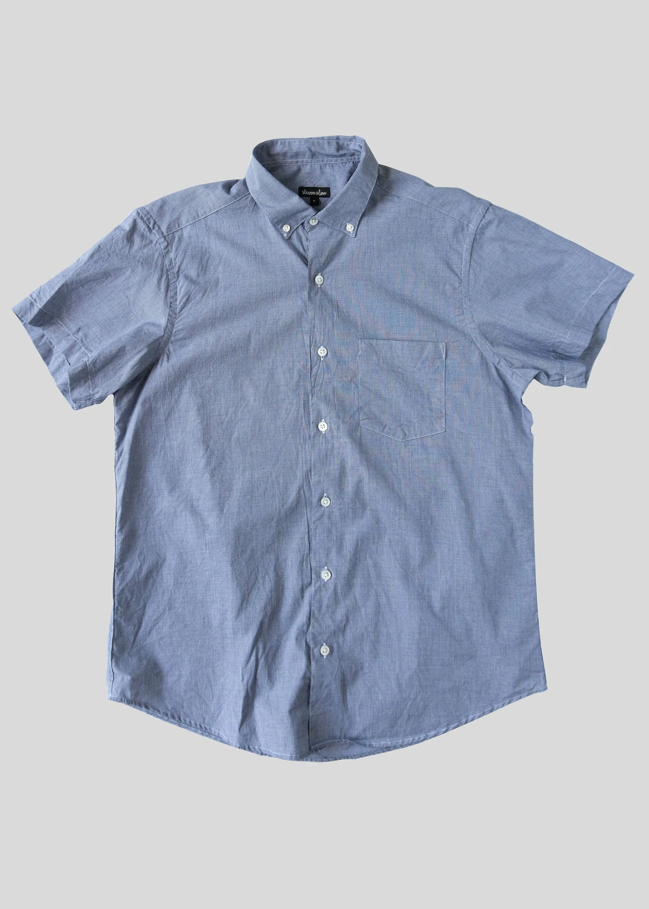 Short Sleeve Single Needle Shirt, Navy Houndstooth