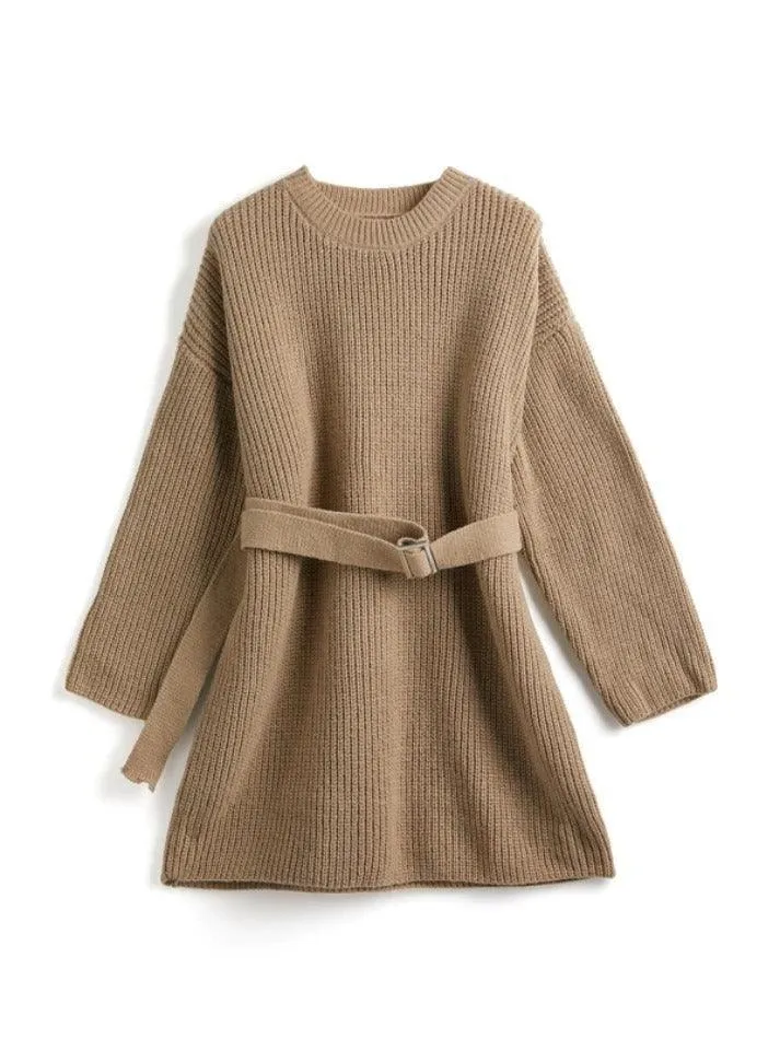 Solid Belted Knit Mini Dress