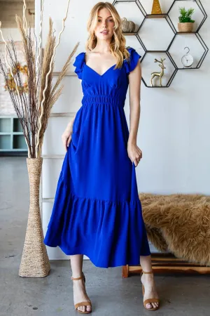 Tie Back Sleeveless Ruffled Midi Dress