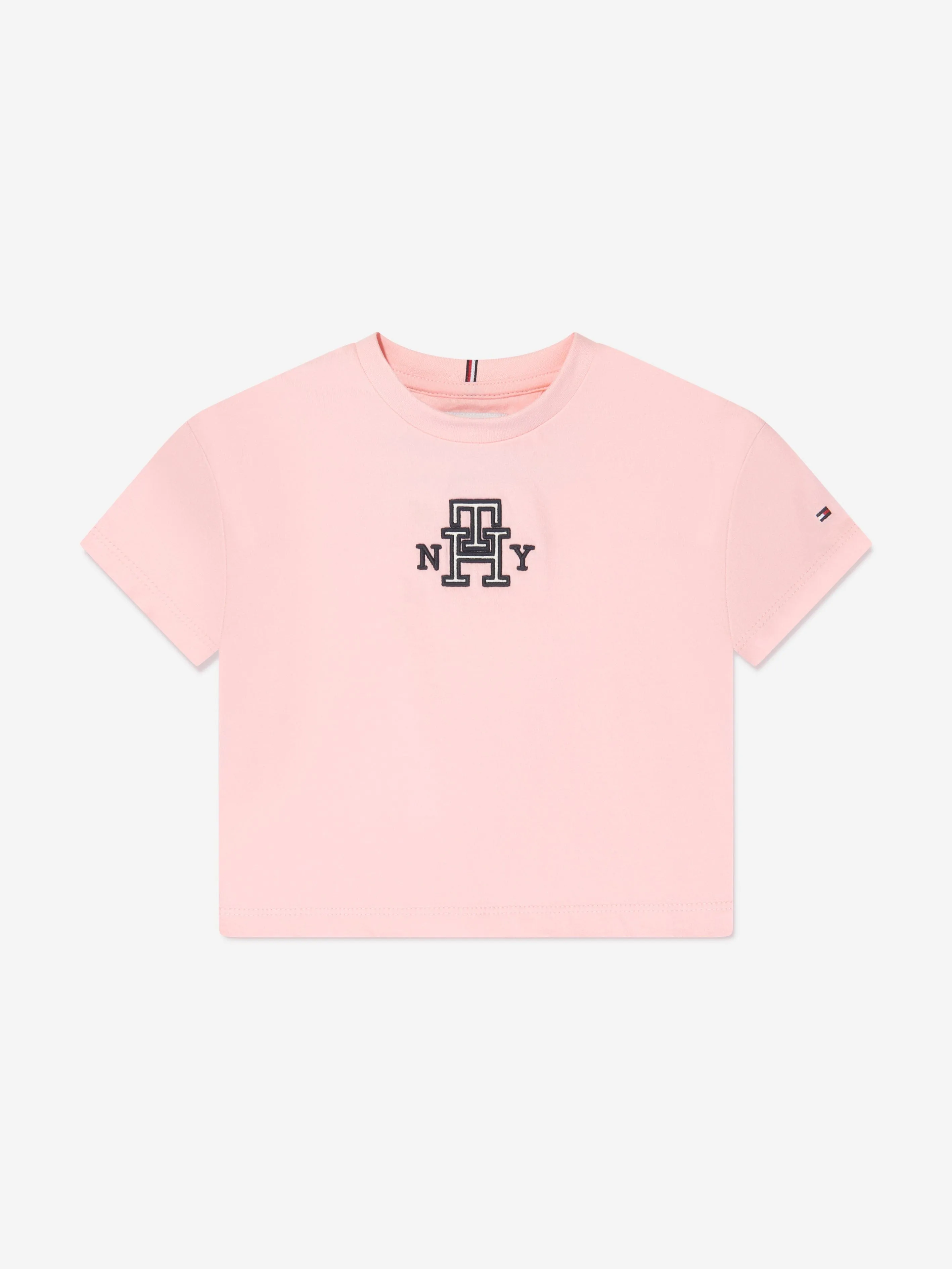 Tommy Hilfiger Girls Monogram Satin Applique T-Shirt in Pink